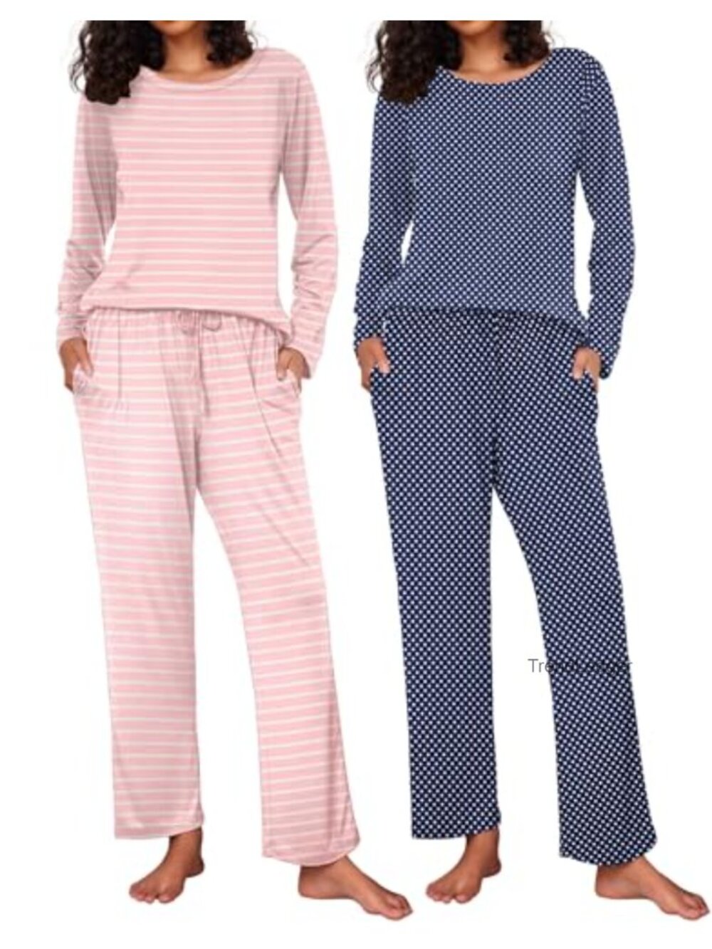 Women's 2-Piece Lounge Set: Long Sleeve Crew Neck Top & Pants with Pockets,